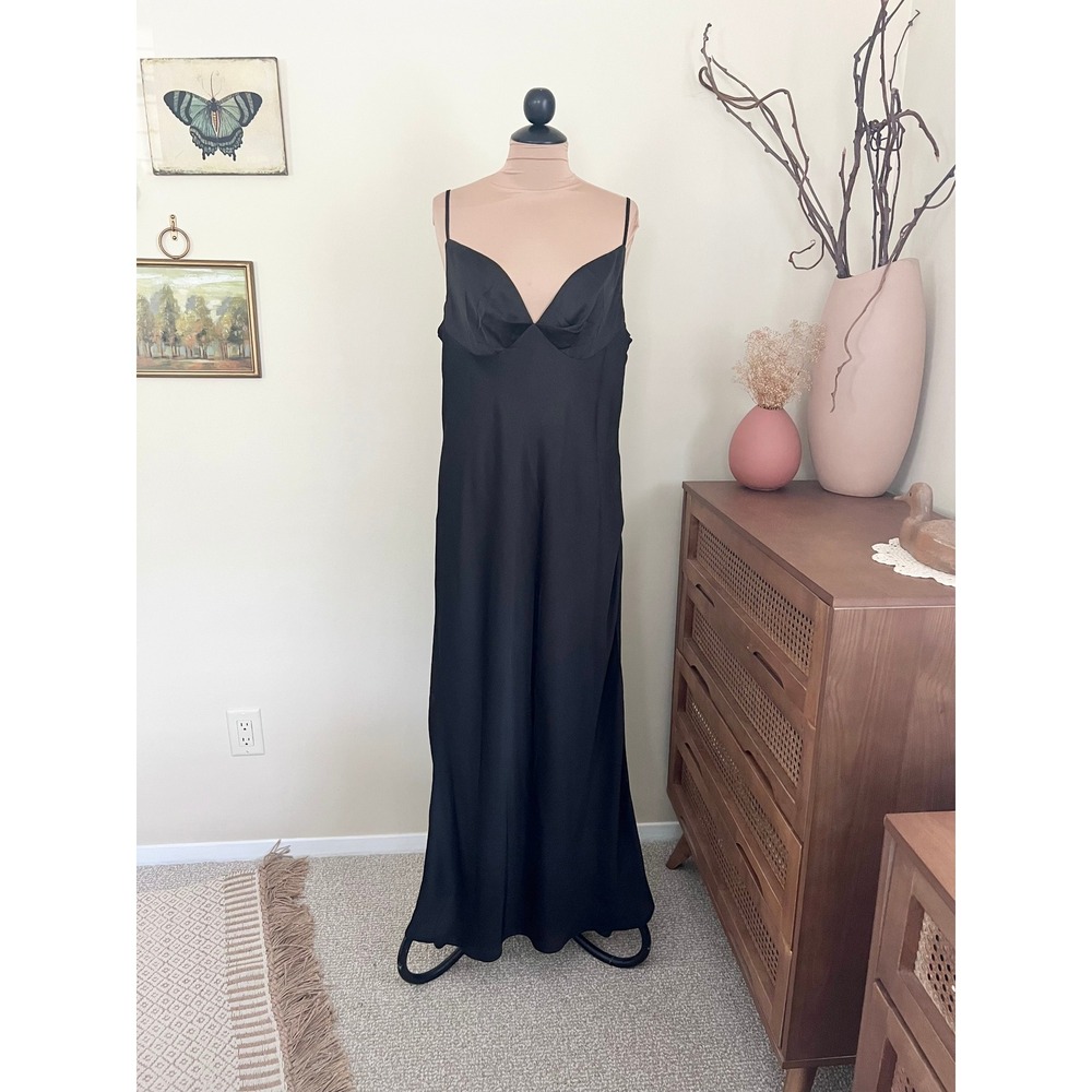 Petal & Pup Black Satin Maxi Slip Dress